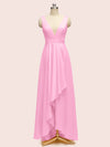 High Low V-Neck A-Line Unique Soft Satin Formal Prom Dresses Online