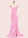 Elegant Spaghetti straps V-neck Mermaid Long Silky Satin Bridesmaid Dresses Online