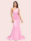 Elegant One Shoulder Mermaid Soft Satin Bridesmaid Dresses Online