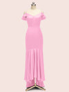 Sexy Cold Shoulder High Low Asymmetric Soft Satin Bridesmaid Dresses Online