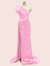 Sexy One Shoulder Side Slit Long Soft Satin Graduation Evening Prom Dresses