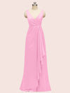 Elegant V-neck Floor Length Long Soft Satin Bridesmaid Dresses With Slit
