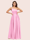 Fancy One Shoulder A-Line Long Soft Satin Party Prom Dresses 2023