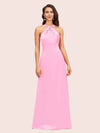 Elegant A-line Halter Sleeveless Floor Length Long Soft Satin Bridesmaid Dresses