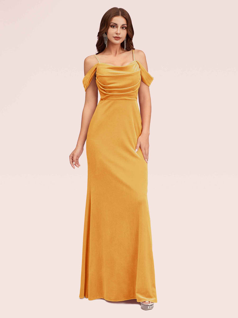Elegant Cold Shoulder Long Mermaid Velvet Bridesmaid Dresses Online Elegant Cold Shoulder Long Mermaid Velvet Bridesmaid Dresses Online