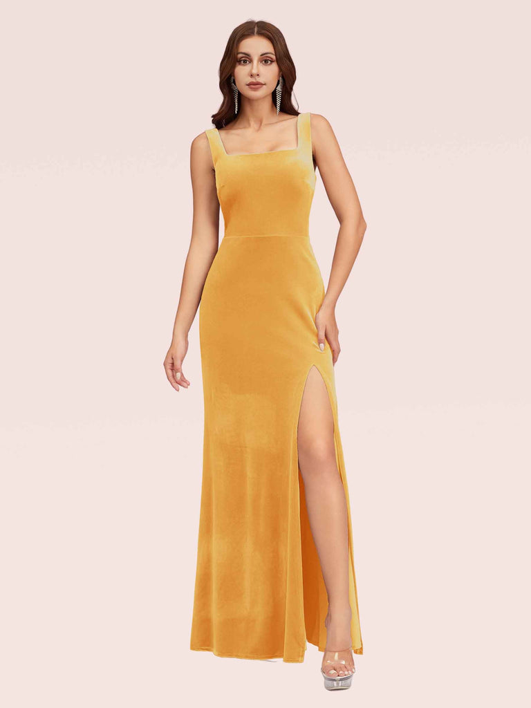 Elegant Velvet Square Neck Long Mermaid Party Prom Dresses With Slit Elegant Velvet Square Neck Long Mermaid Party Prom Dresses With Slit
