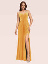 Sexy Spaghetti Strap V-Neck Long Velvet Bridesmaid Dress With Slit