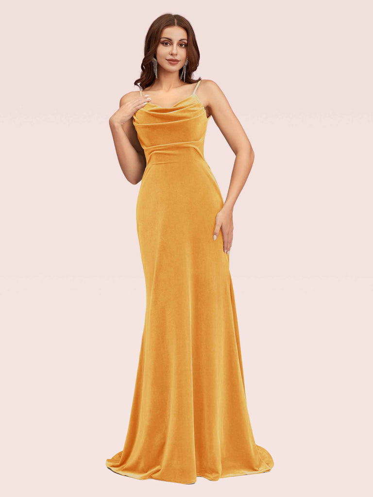 Modern Velvet Spaghetti Straps Long Mermaid Bridesmaid Dresses Online For Sale
