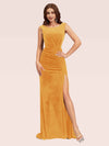 Sexy Open Back Velvet Scoop Long Mermaid Bridesmaid Dresses With Slit