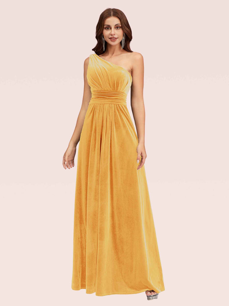 Elegant One Shoulder Long A-line Velvet Evening Prom Dresses Online Elegant One Shoulder Long A-line Velvet Evening Prom Dresses Online