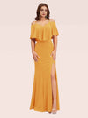 Sexy Cold Shoulder Velvet Mermaid Long Bridesmaid Dresses With Slit