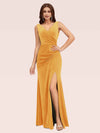 Elegant V-Neck Side Slit Long Velvet Bridesmaid Dress Online