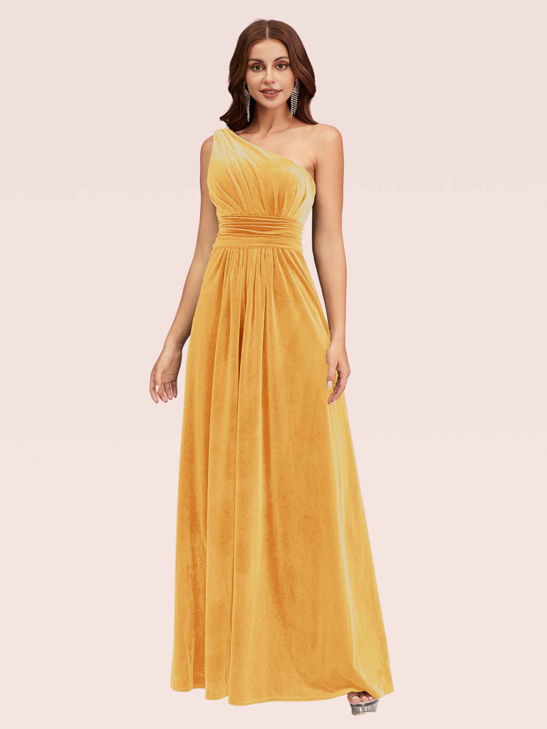 yellow velvet bridesmaid dresses Frankie Gorgeous Off The Shoulder Floor Length Velvet Bridesmaid Dresses, Gold