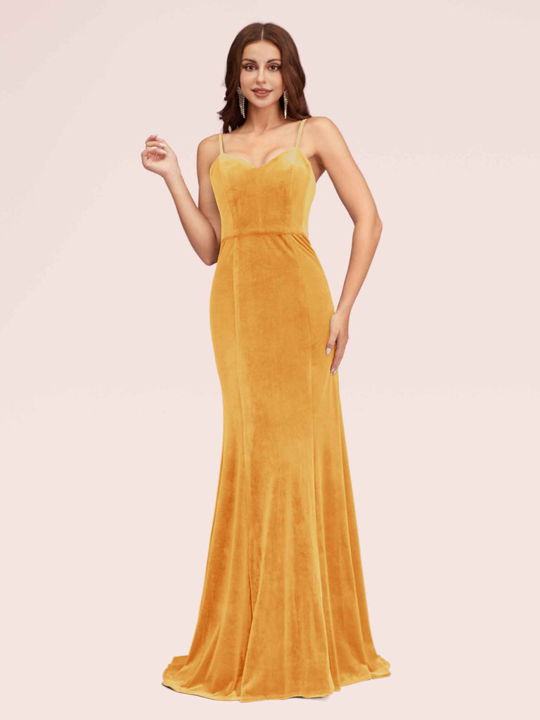 Elegant Spaghetti Straps Long Mermaid Velvet Bridesmaid Dresses Online Elegant Spaghetti Straps Long Mermaid Velvet Bridesmaid Dresses Online