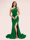 Sexy Side Slit One Shoulder Stretch Jersey Long Mermaid Bridesmaid Dresses