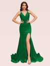 Sexy V-neck Side Slit Stretchy Jersey Long Mermaid Evening Prom Dresses Online