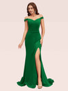 Sexy Off Shoulder Side Slit Stretchy Jersey Long Mermaid Bridesmaid Dresses Online