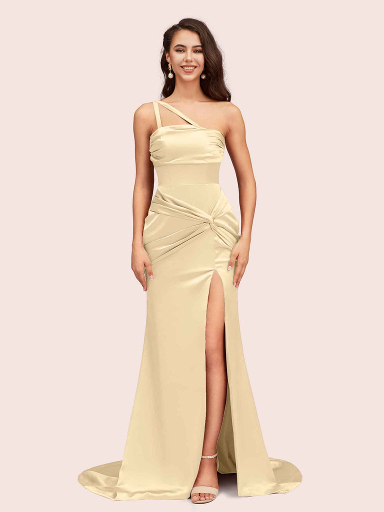 Sexy Mermaid One Shoulder Unique Side Slit Soft Satin Bridesmaid Dresses Online Sexy Mermaid One Shoulder Unique Side Slit Soft Satin Bridesmaid Dresses Online
