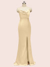 Sexy Cowl Neck Spaghetti Straps Mermaid Long Soft Satin Bridesmaid Dresses With Slit