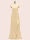 Elegant V-neck Floor Length Long Soft Satin Bridesmaid Dresses With Slit