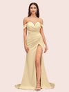 Sexy Side Slit Off Shoulder Long Silky Satin Mermaid Formal Prom Dresses Online