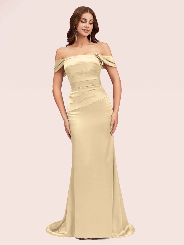 Sexy Mermaid Off Shoulder Long Silky Satin Bridesmaid Dresses Online Sexy Mermaid Off Shoulder Long Silky Satin Bridesmaid Dresses Online