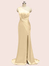 Sexy Side Slit Open Back One Shoulder Long Satin Party Prom Dresses Online