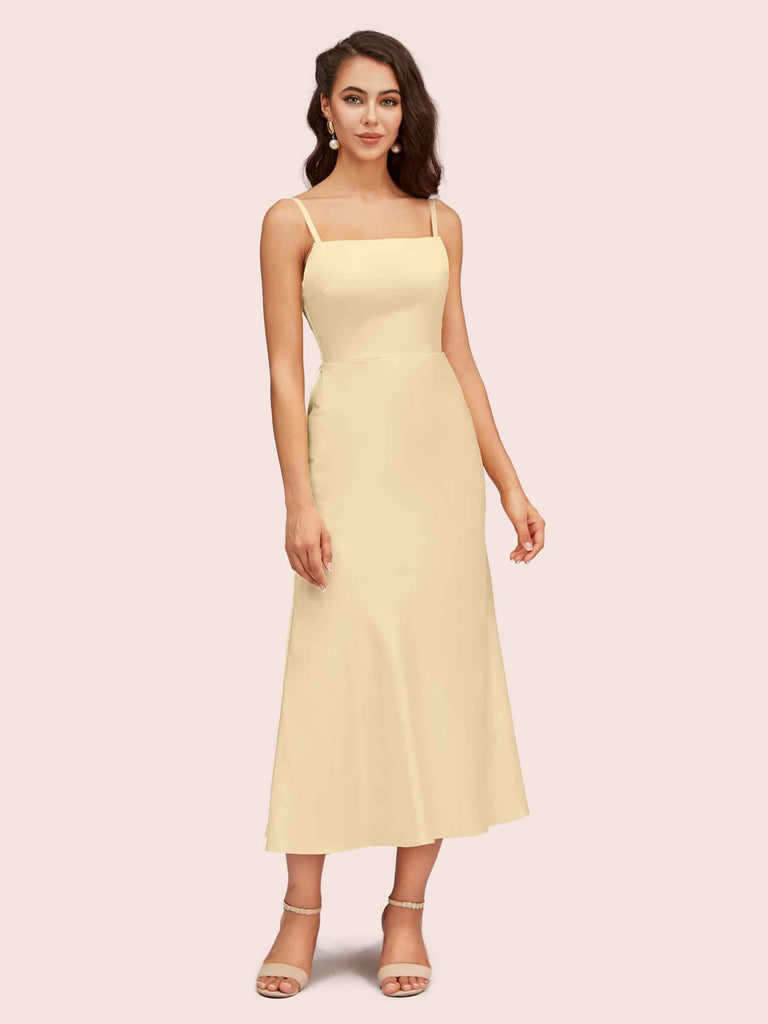 Elegant Ankle Length Spaghetti Straps Short Soft Satin Bridesmaid Dresses Elegant Ankle Length Spaghetti Straps Short Soft Satin Bridesmaid Dresses