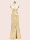 Sexy Mermaid Spaghetti Strap Side Slit Satin Long Formal Dresses For Women