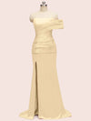 Sexy Mermaid One Shoulder Long Side Slit Soft Satin Bridesmaid Dresses Online