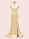 Elegant One Shoulder Side Slit Long Soft Satin Mermaid Bridesmaid Dresses