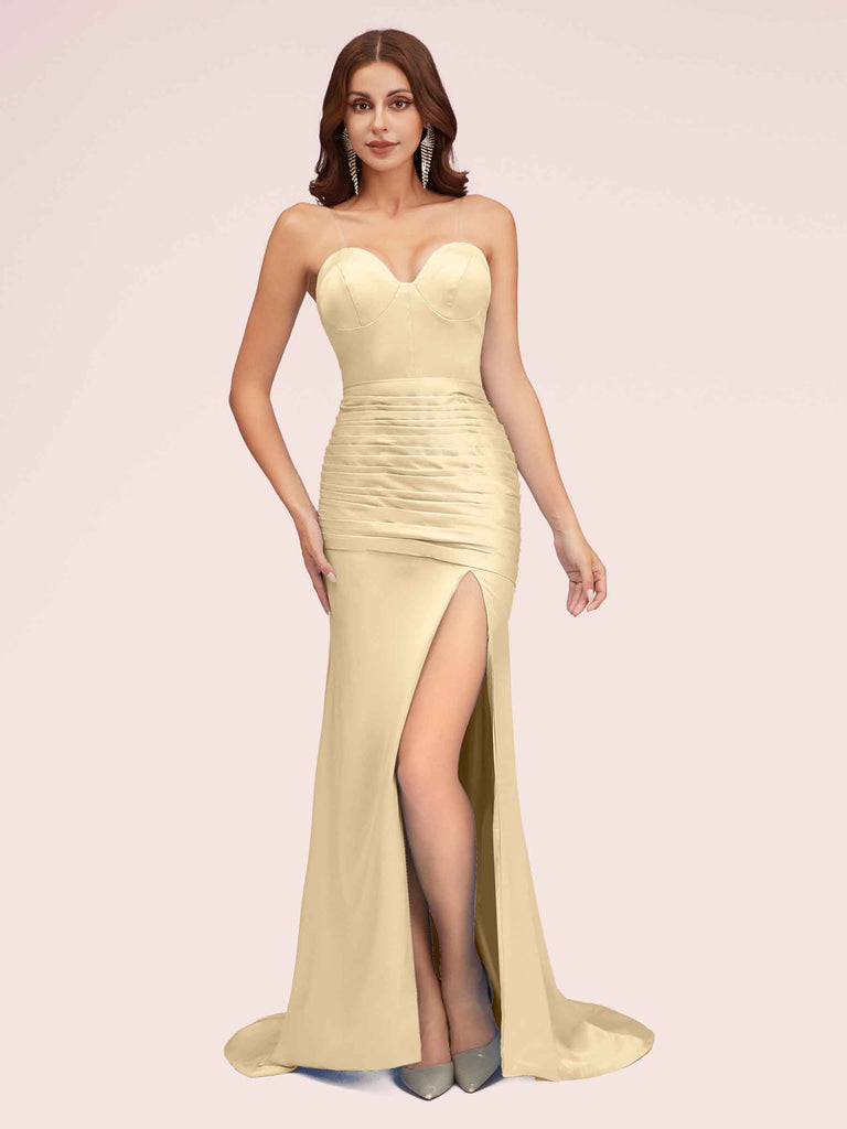 Sexy Mermaid Sweetheart Long Soft Satin Formal Prom Dresses With Slit Sexy Mermaid Sweetheart Long Soft Satin Formal Prom Dresses With Slit