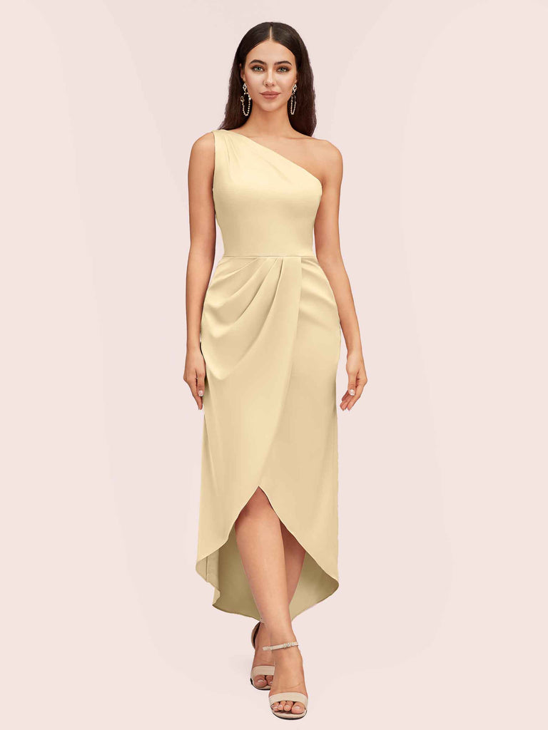 Elegant One Shoulder Mermaid Satin Short Bridesmaid Dresses Online Elegant One Shoulder Mermaid Satin Short Bridesmaid Dresses Online