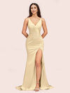 Sexy Mermaid V-neck Side Slit Long Soft Satin Graduation Prom Dresses Online