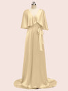 Bat Sleeves Elegant Long Silky Satin Graduation Prom Dresses Online