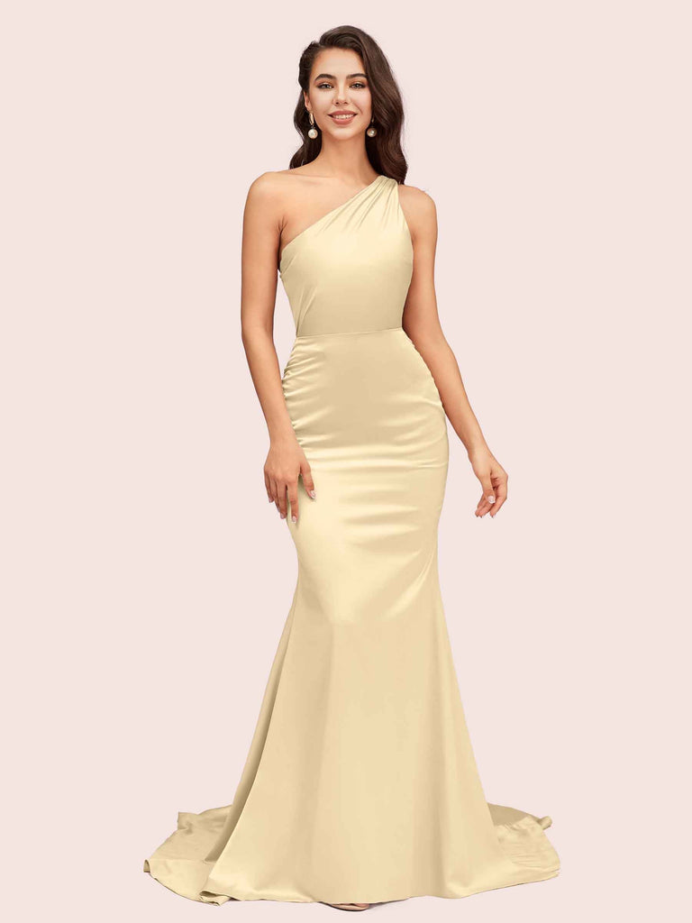 Sexy Backless One Shoulder Mermaid Soft Satin Party Prom Dresses Online