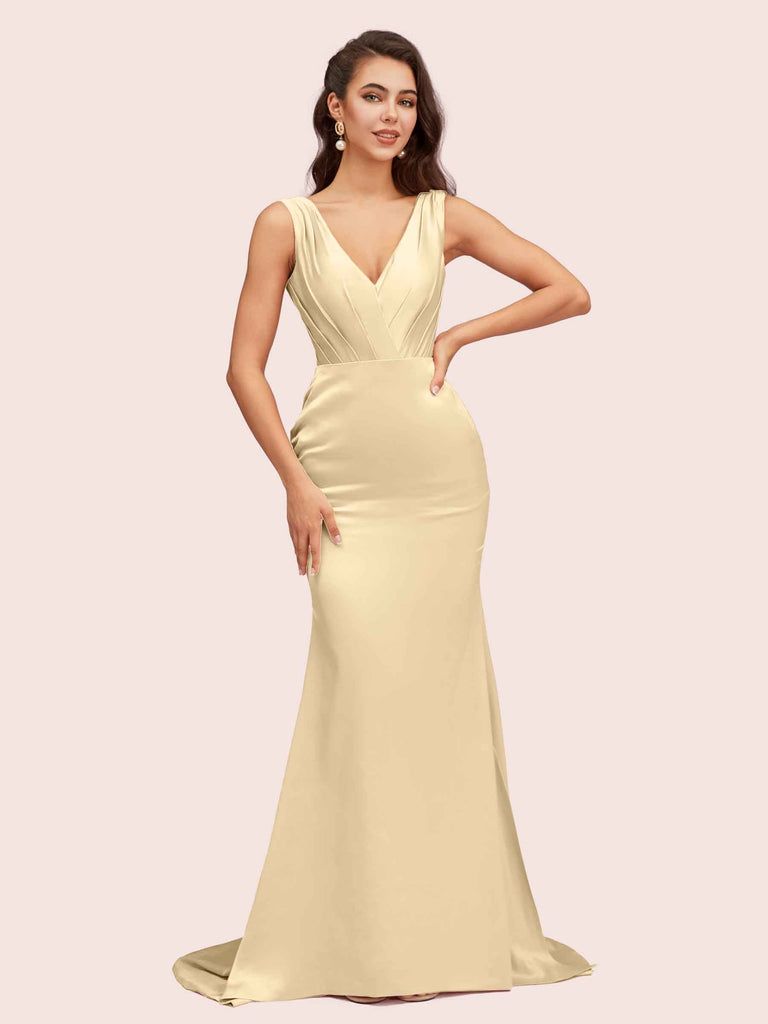 silky dresses for women Cetims Sexy V Neck Mermaid Long Silky Satin Formal Prom Dresses For Women Formal evening gowns junior Prom Dresses Daffodil