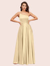 Sexy One Shoulder A-Line Long Soft Satin Bridesmaid Dresses With Pleats