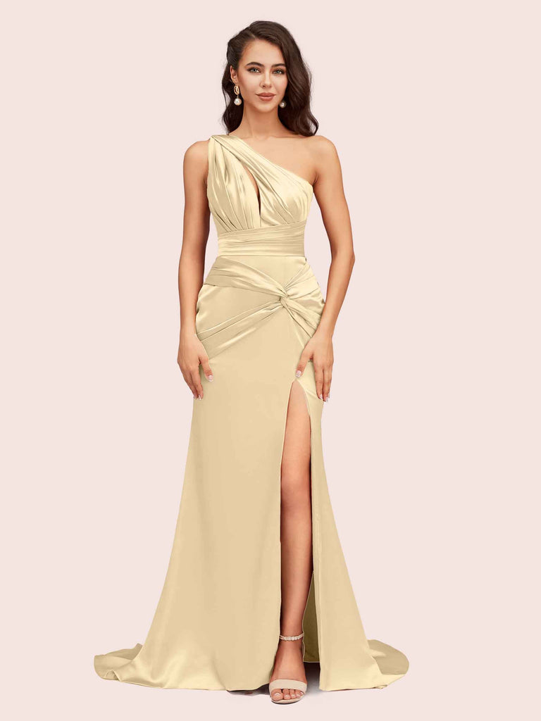 Sexy Side Slit Mermaid One Shoulder Long Soft Satin Evening Prom Dresses Online Sexy Side Slit Mermaid One Shoulder Long Soft Satin Evening Prom Dresses Online