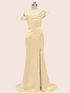 Sexy Side Slit Mermaid Long Soft Satin Women's Evening Prom Dresses With Slit