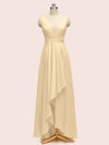 High Low Sleeveless V-Neck A-Line Unique Soft Satin Bridesmaid Dresses Online