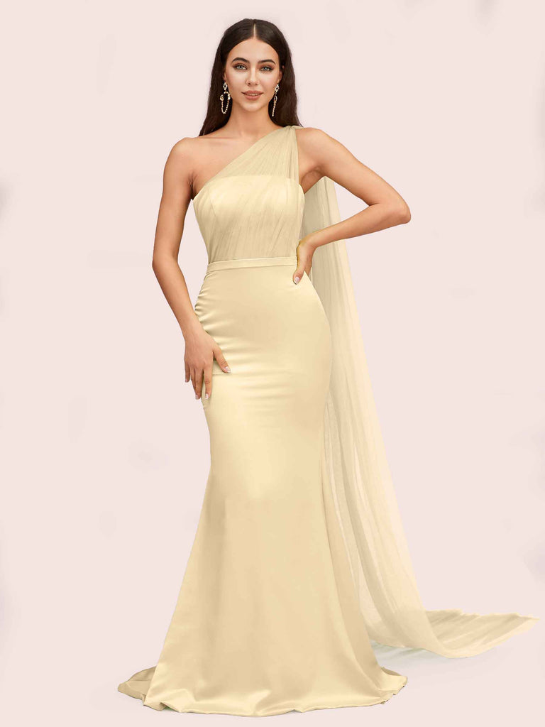 satin and tulle bridesmaid dresses Sexy Brown Tulle And Soft Satin Sleeveless Mermaid Floor Length Brides SofieBridal