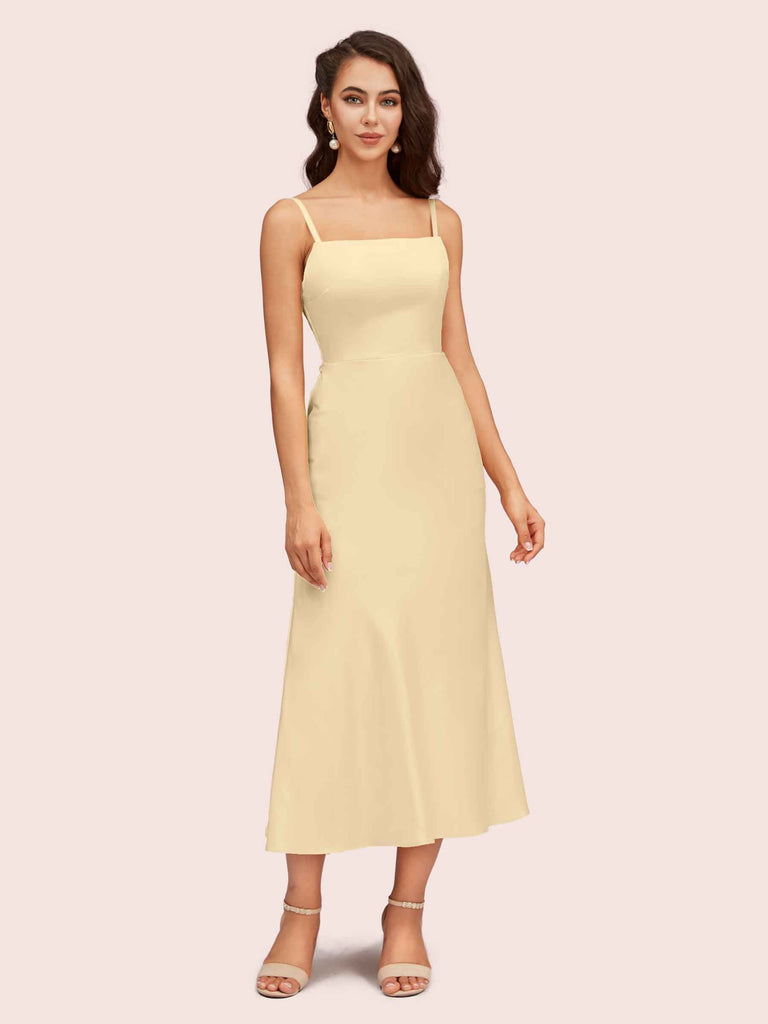 Elegant Ankle Length Spaghetti Straps Short Soft Short Satin Prom Party Dresses Elegant Ankle Length Spaghetti Straps Short Soft Short Satin Prom Party Dresses