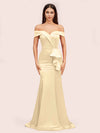 Elegant Soft Satin Mermaid Off Shoulder Unique Long Bridesmaid Dresses Online
