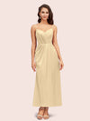 Elegant Spaghetti Straps A-Line Ankle Length Short Satin Bridesmaid Dresses Online