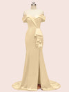 Elegant Off Shoulder Mermaid Long Soft Satin Bridesmaid Dresses 2023
