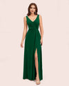 Modern Velvet V-Neck Side Slit Long Bridesmaid Dresses Online