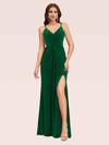 Sexy Spaghetti Strap V-Neck Long Velvet Bridesmaid Dress With Slit