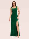 Elegant Velvet Square Neck Sleeveless Long Mermaid Bridesmaid Dresses With Slit