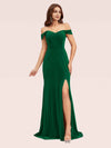 Elegant Side Slit Mermaid Off Shoulder Long Stretch Velvet Formal Prom Dresses Online